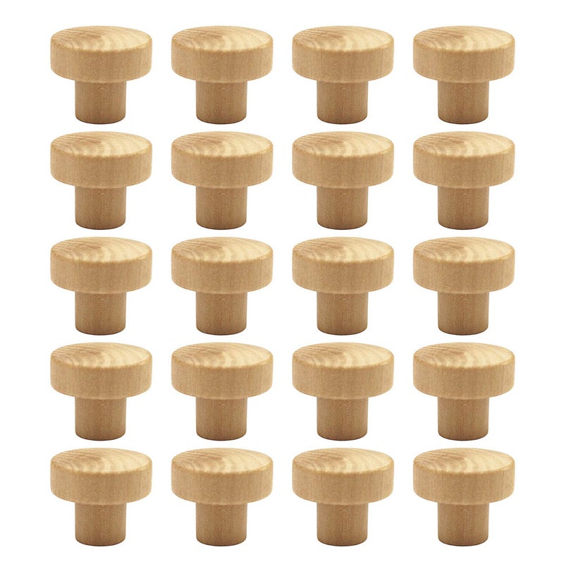 WEICHUAN 20PCS Round Unfinished Wood Cabinet Furniture Drawer Knobs Pulls Handles (Diameter: 3.6cm Height: 3cm) - Image 1